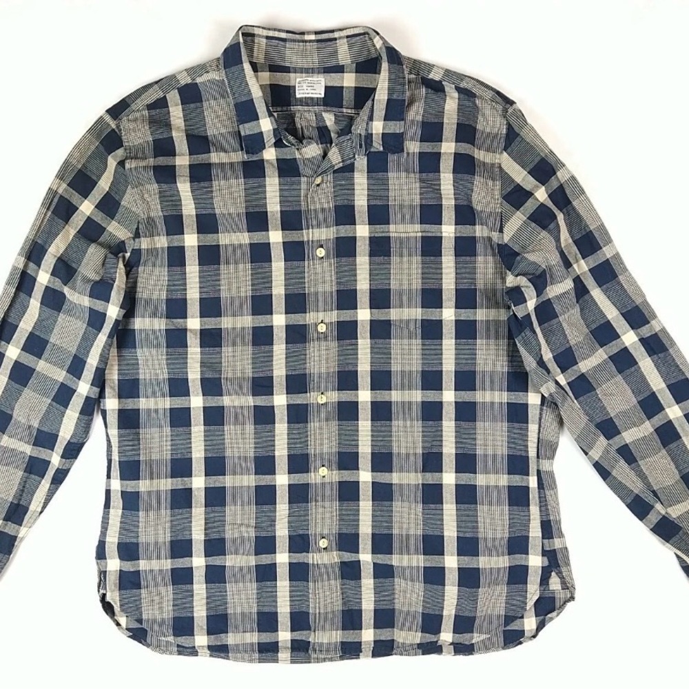 J. Crew Navy Cream Plaid Button Up Shirt Man’s M Long Sleeves Casual Workwear